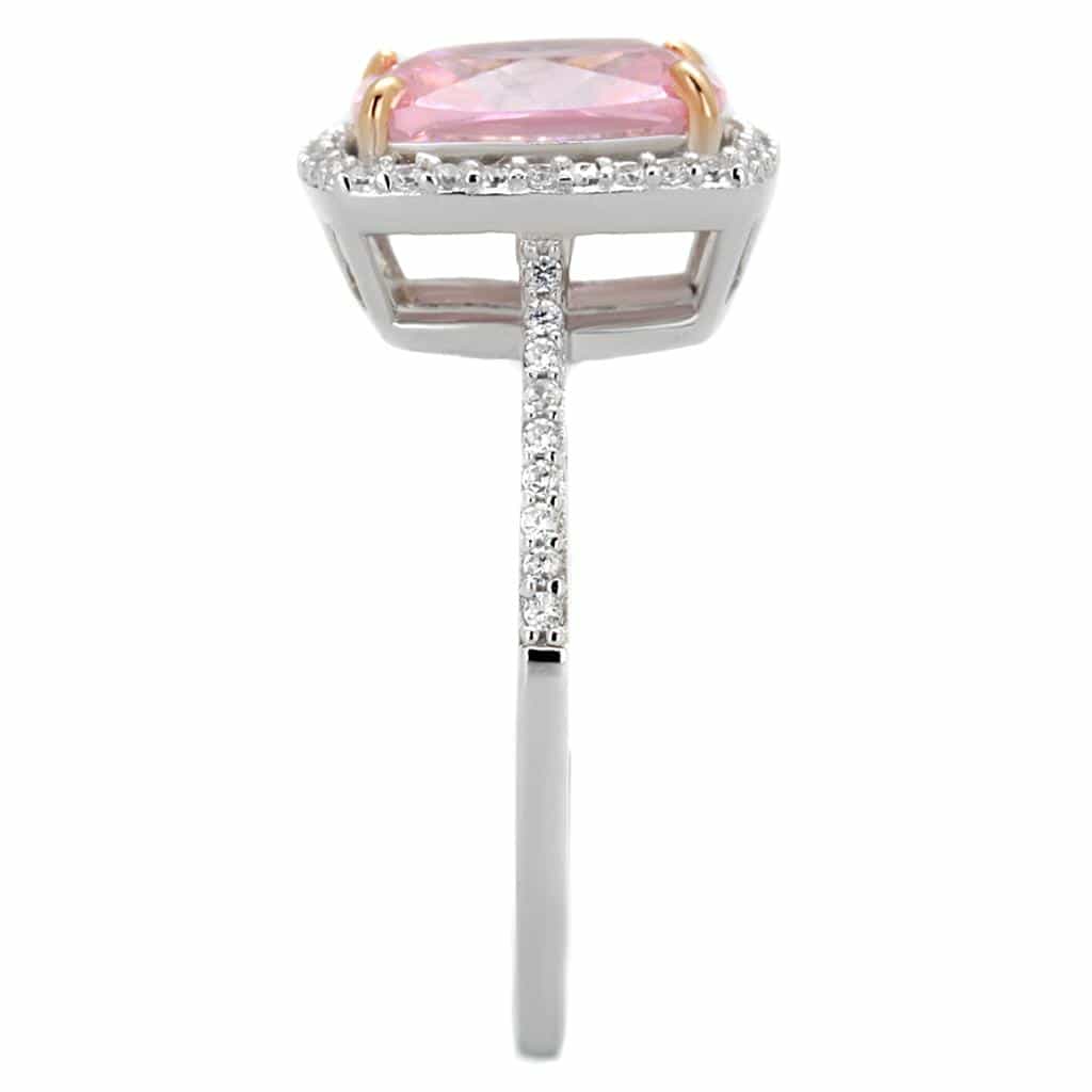 Sterling Silver Pink CZ Emerald Cut Halo Pave Ring view 7