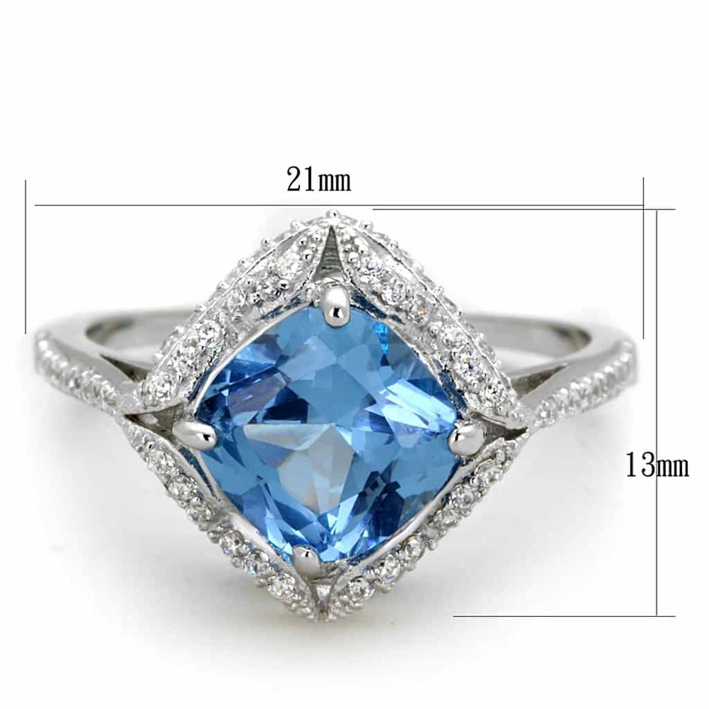 Sterling Silver Blue Topaz Cushion Double Halo Pave Ring view 3