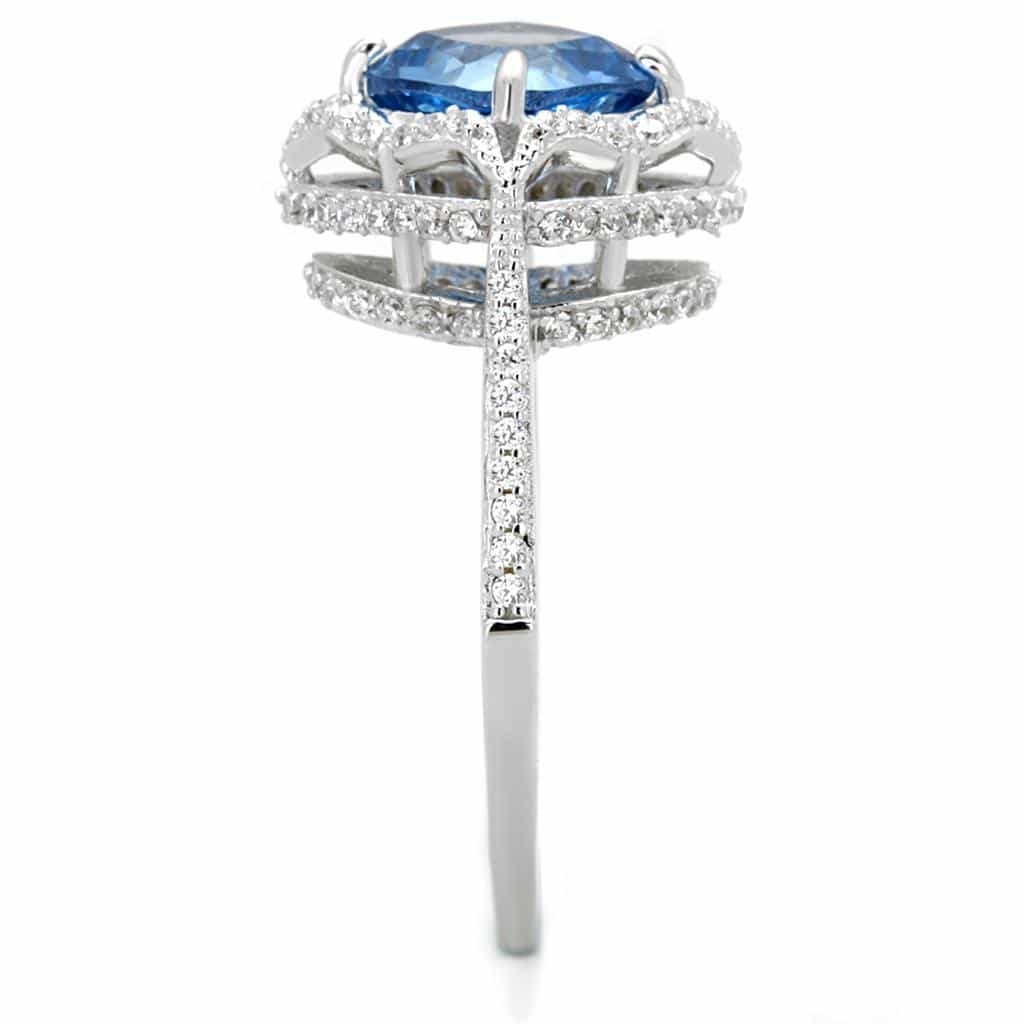Sterling Silver Blue Topaz Cushion Double Halo Pave Ring view 7