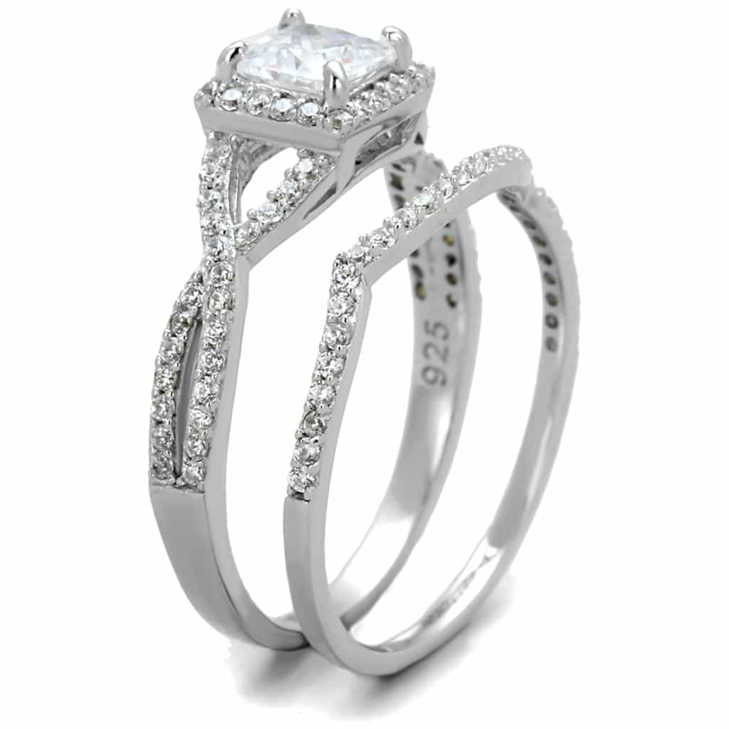 Sterling Silver CZ Princess Halo Twisted Pave Ring view 7