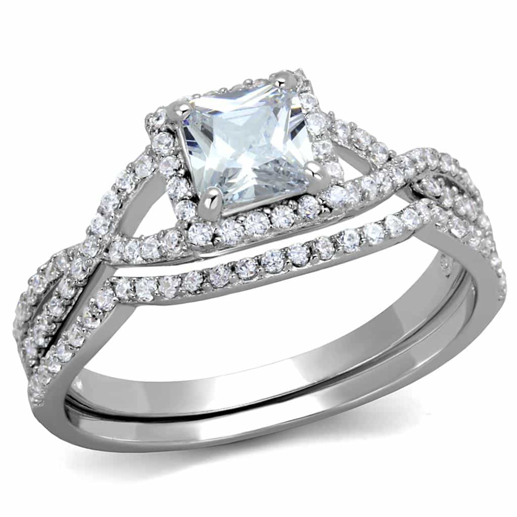 Sterling Silver CZ Princess Halo Twisted Pave Ring view 9