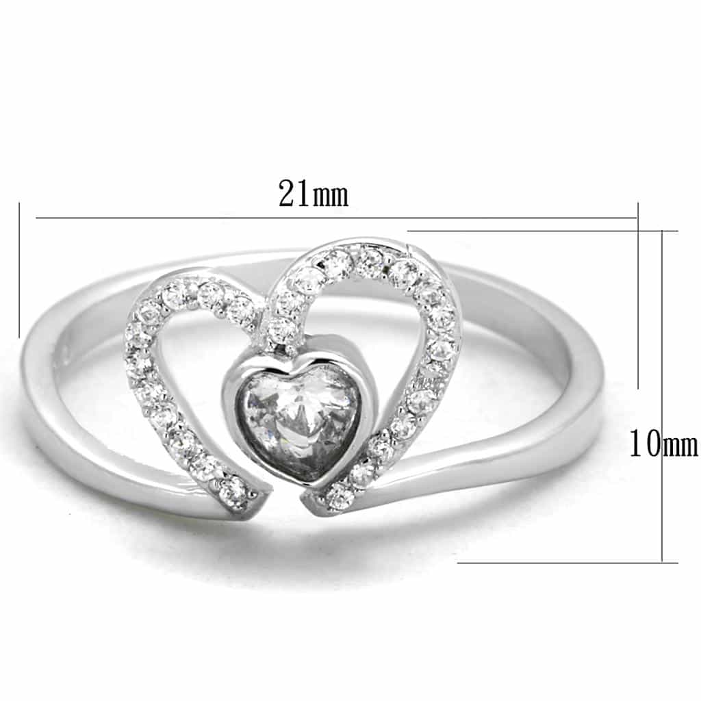 Sterling Silver CZ Double Heart Halo Open Ring view 3