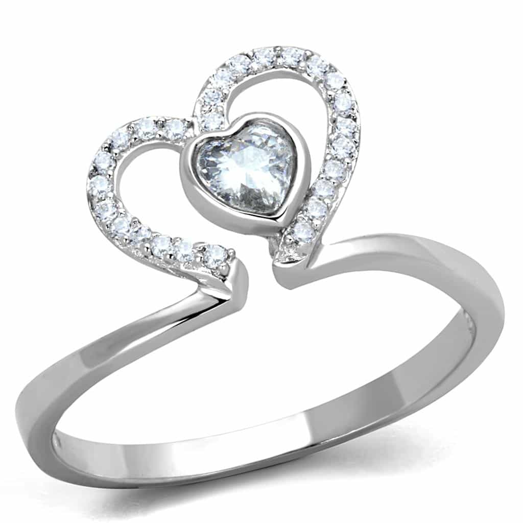 Sterling Silver CZ Double Heart Halo Open Ring view 9