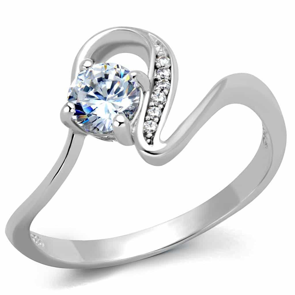 Sterling Silver CZ Round Swirl Bypass Pave Thin Ring view 9