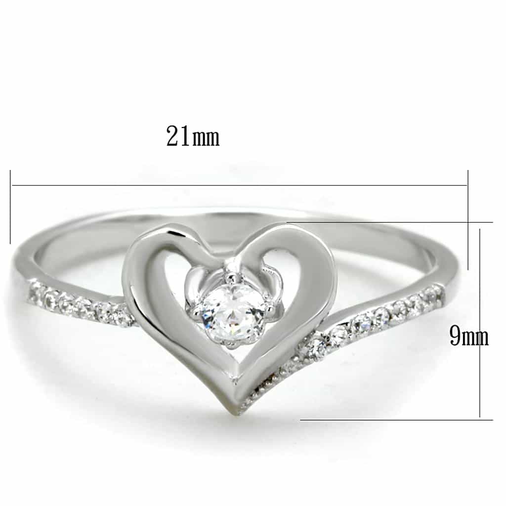 Sterling Silver CZ Heart Solitaire Open Pave Ring view 3
