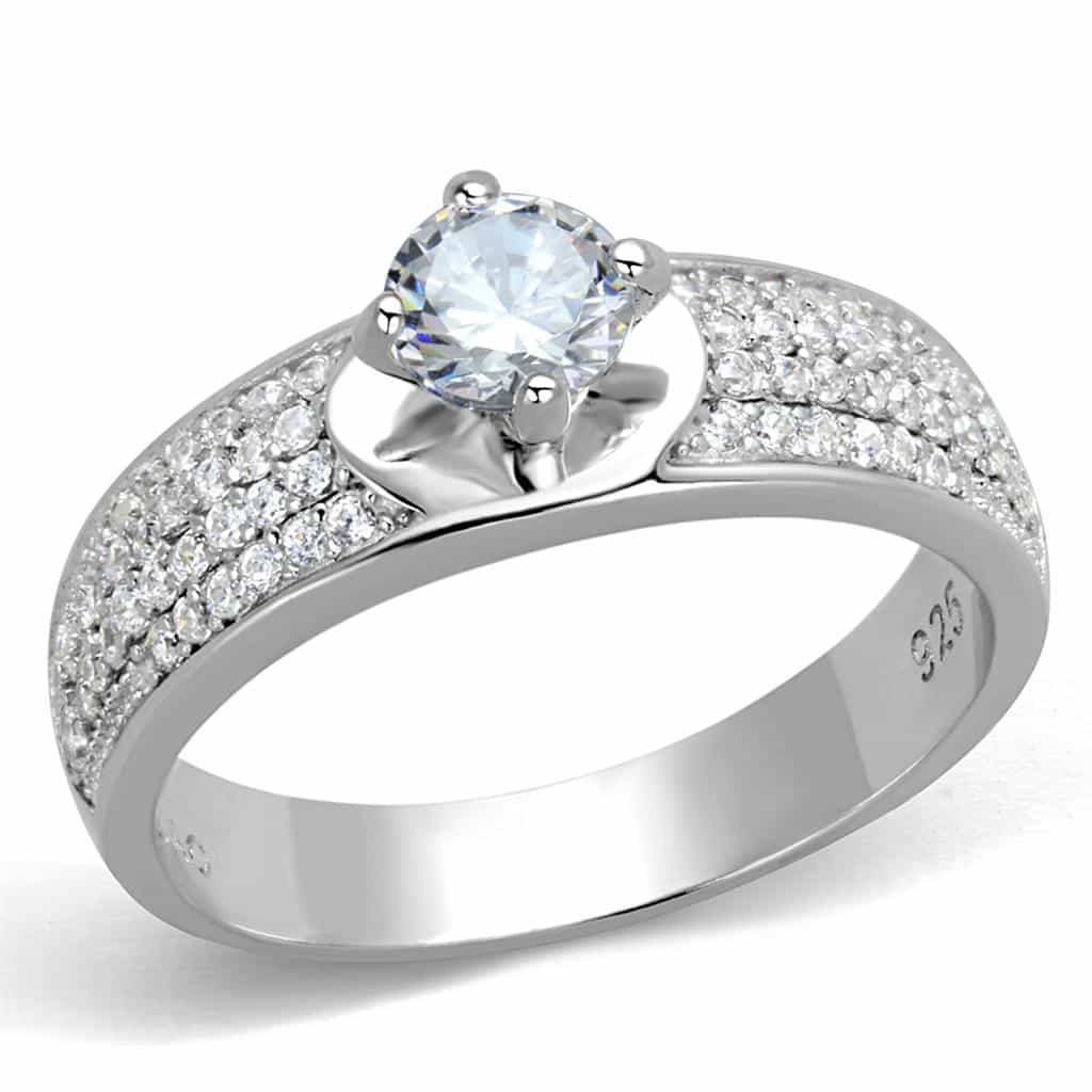 Sterling Silver CZ Round Half Halo Split Shank Pave Ring view 9
