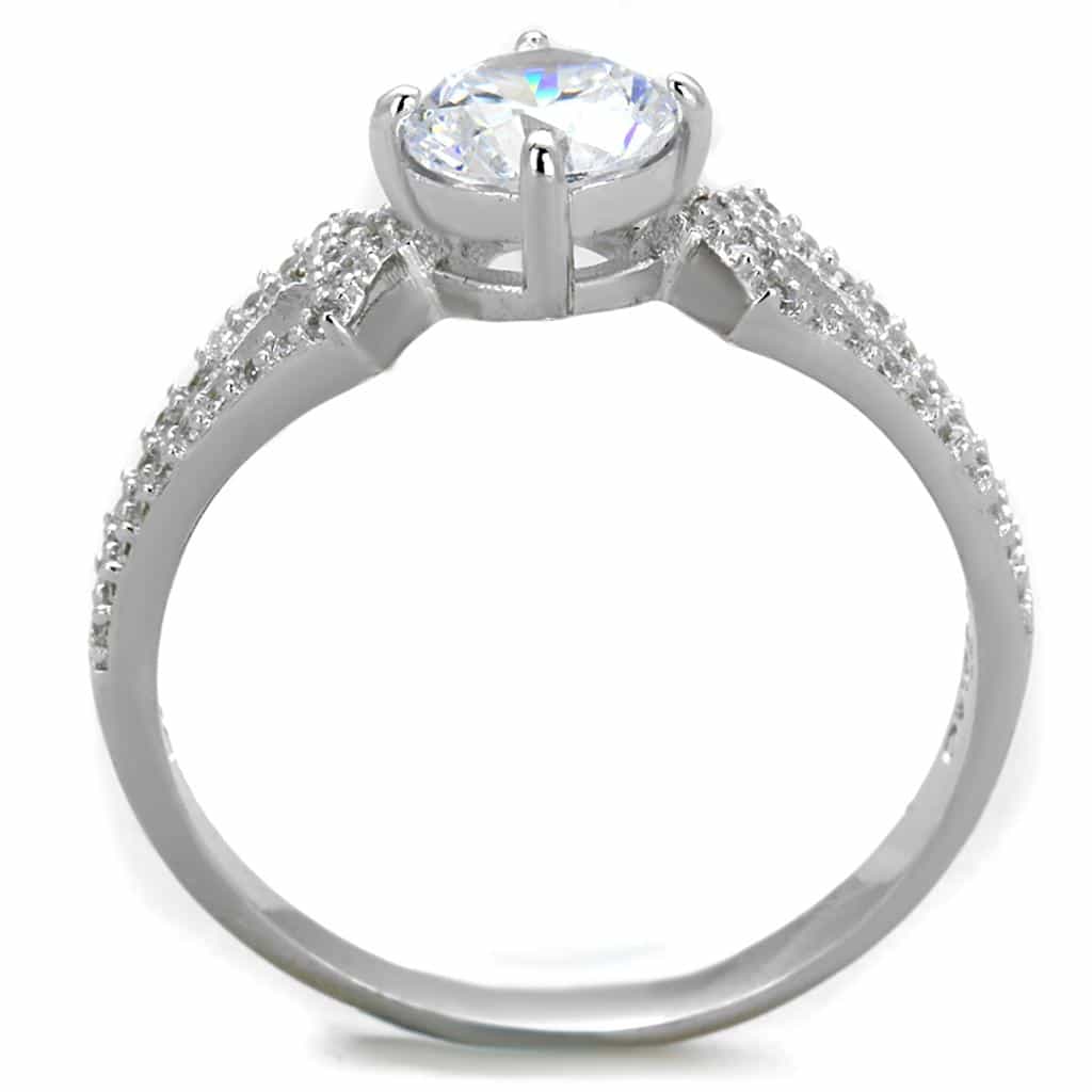 Sterling Silver CZ Baguette Round V Split Shank Ring view 5