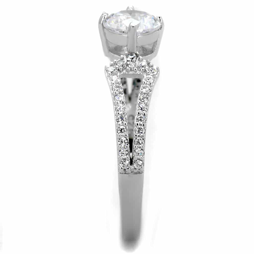 Sterling Silver CZ Baguette Round V Split Shank Ring view 7