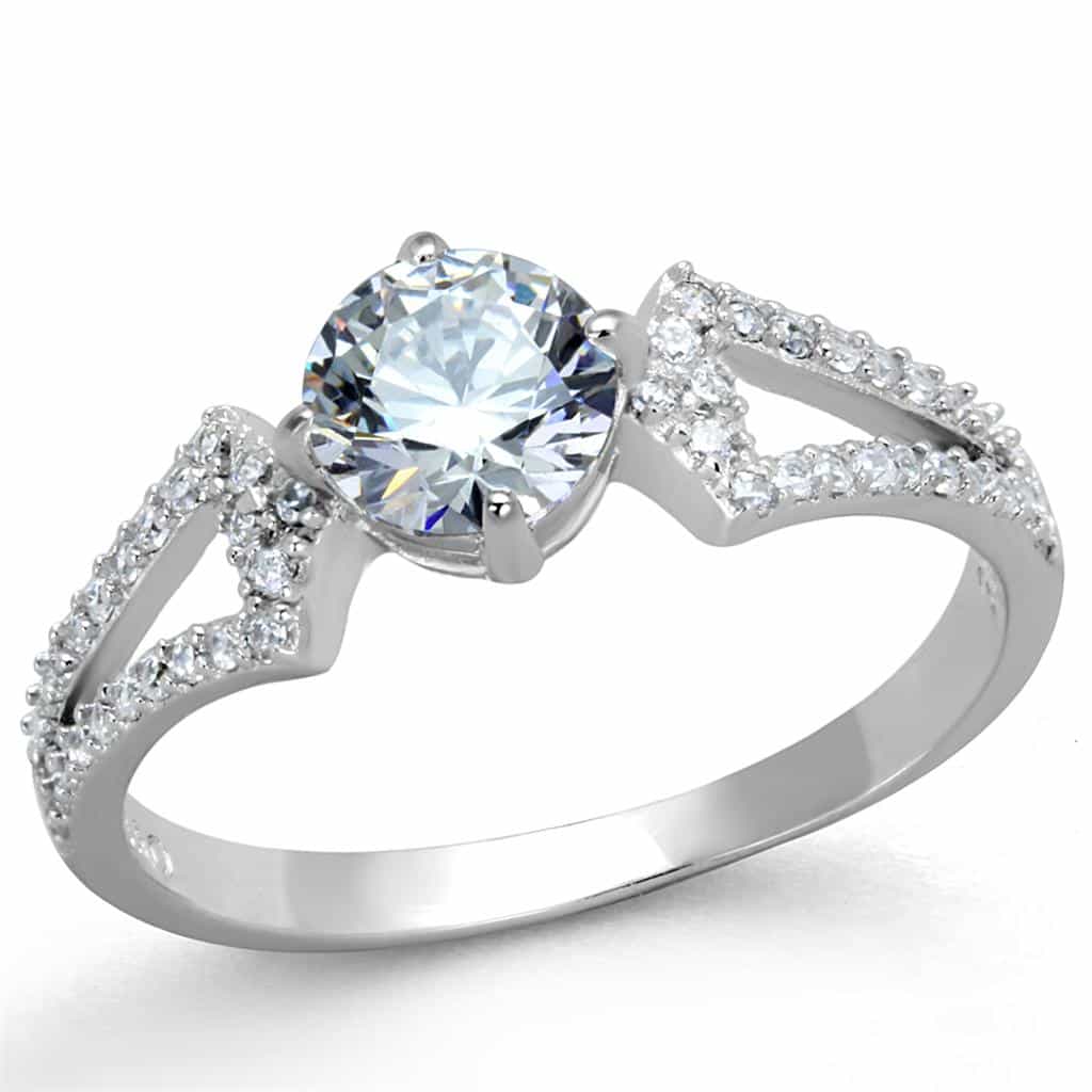 Sterling Silver CZ Baguette Round V Split Shank Ring view 9
