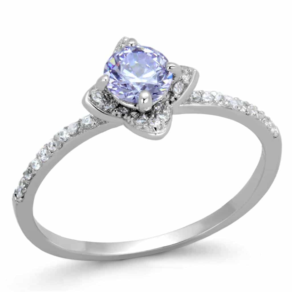 Sterling Silver Lavender CZ Round Star Halo Pave Ring view 9