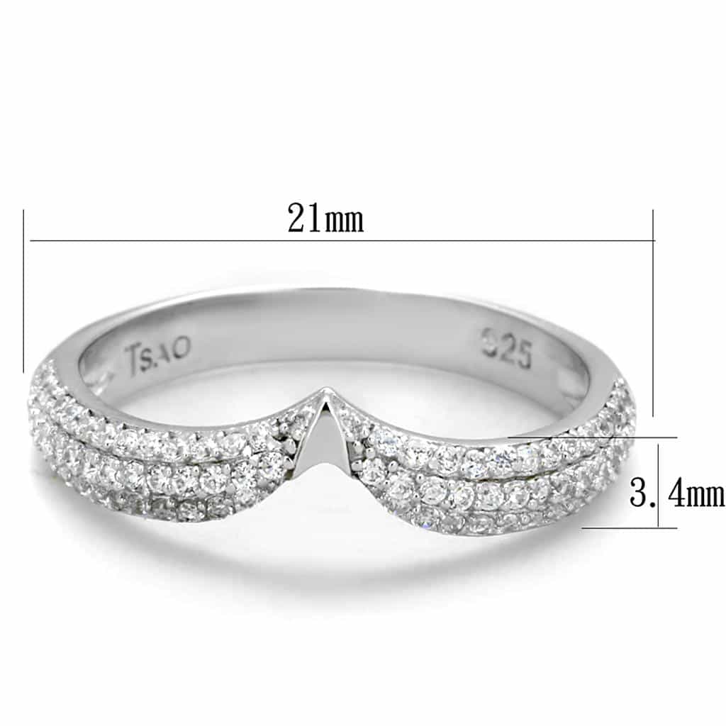 Sterling Silver CZ Round V Chevron Split Pave Ring view 3