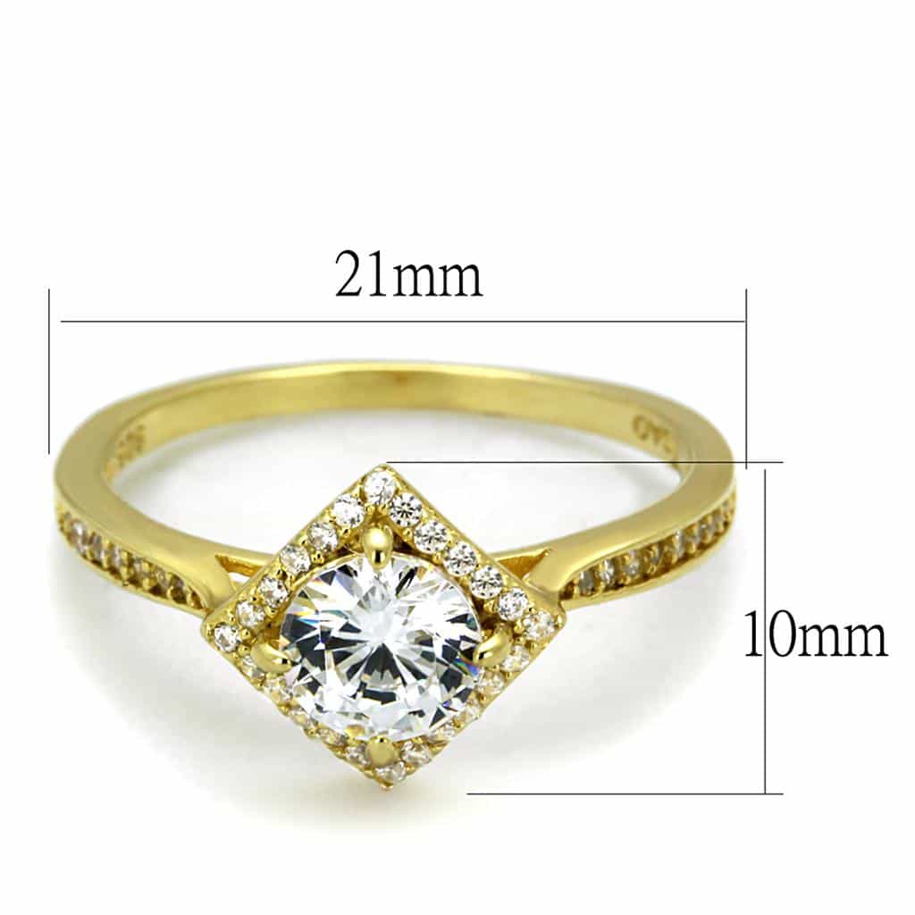 Sterling Silver Gold Two Tone CZ Cushion Halo Pave Ring view 3