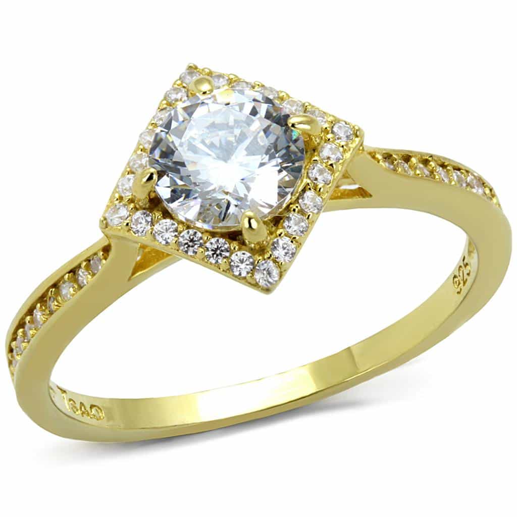 Sterling Silver Gold Two Tone CZ Cushion Halo Pave Ring view 9