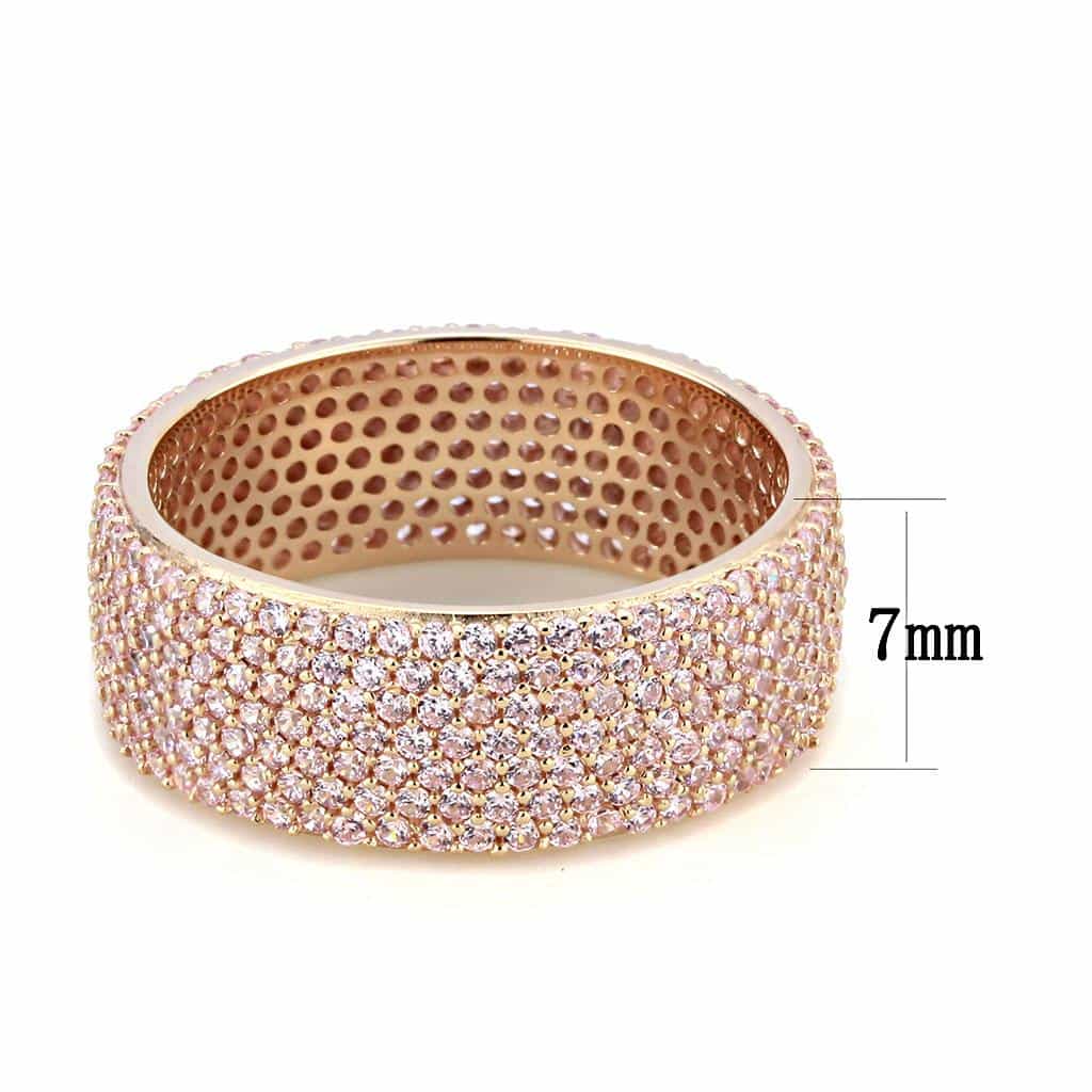 Sterling Silver Rose Gold CZ Pave Lattice Mesh Wide Eternity Ring view 3