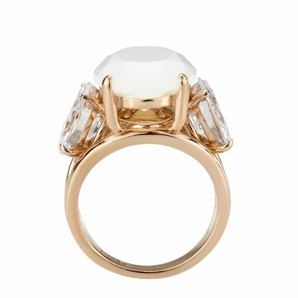 Stainless Steel Rose Gold IP Opal Oval CZ Marquise Three Ring view 5