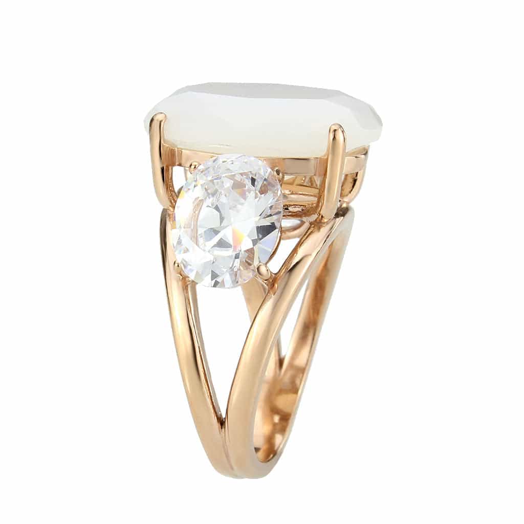 Stainless Steel Rose Gold IP Opal Oval CZ Marquise Three Ring view 7