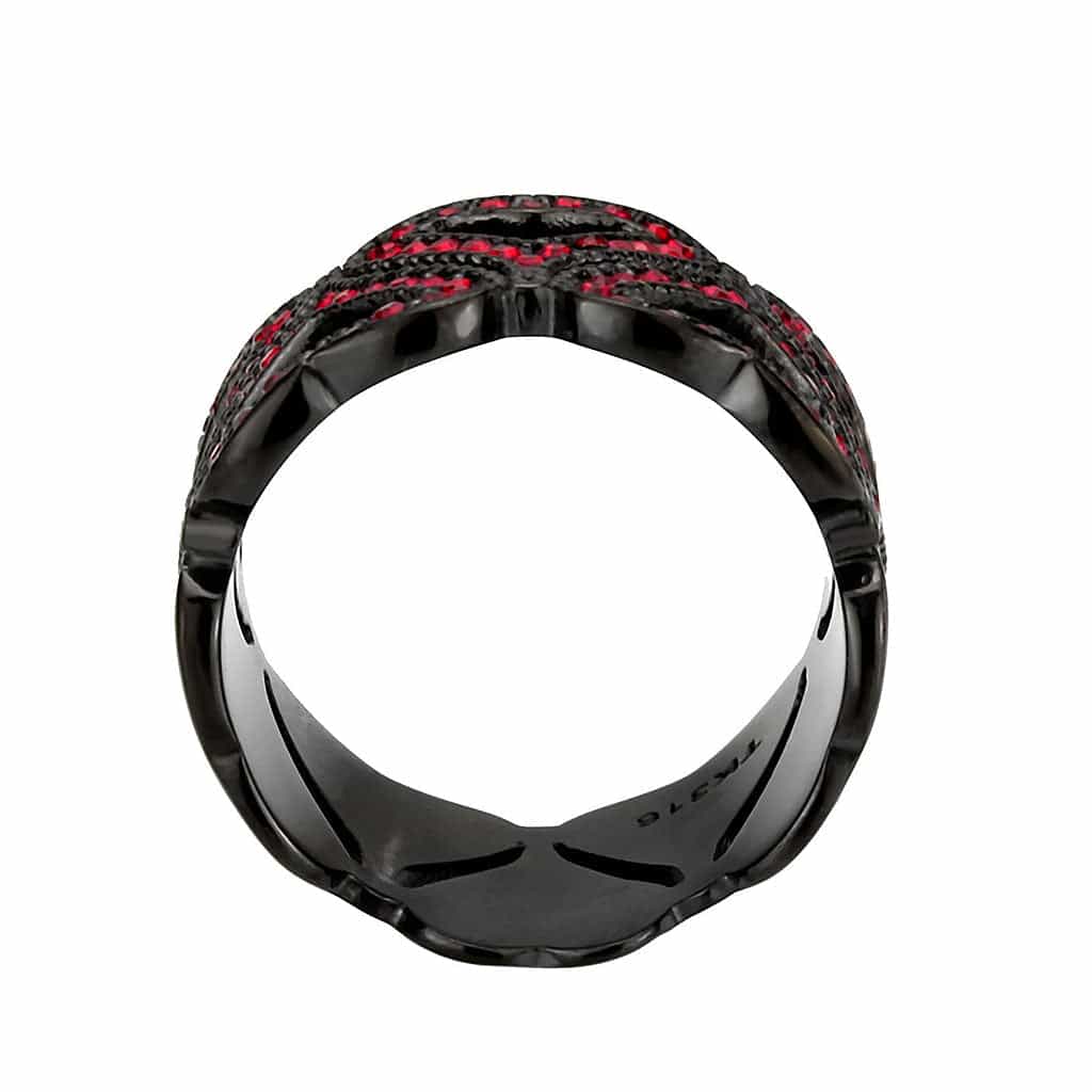 Stainless Steel Dark IP Red Crystal Pave Heart Open Dome Ring view 5