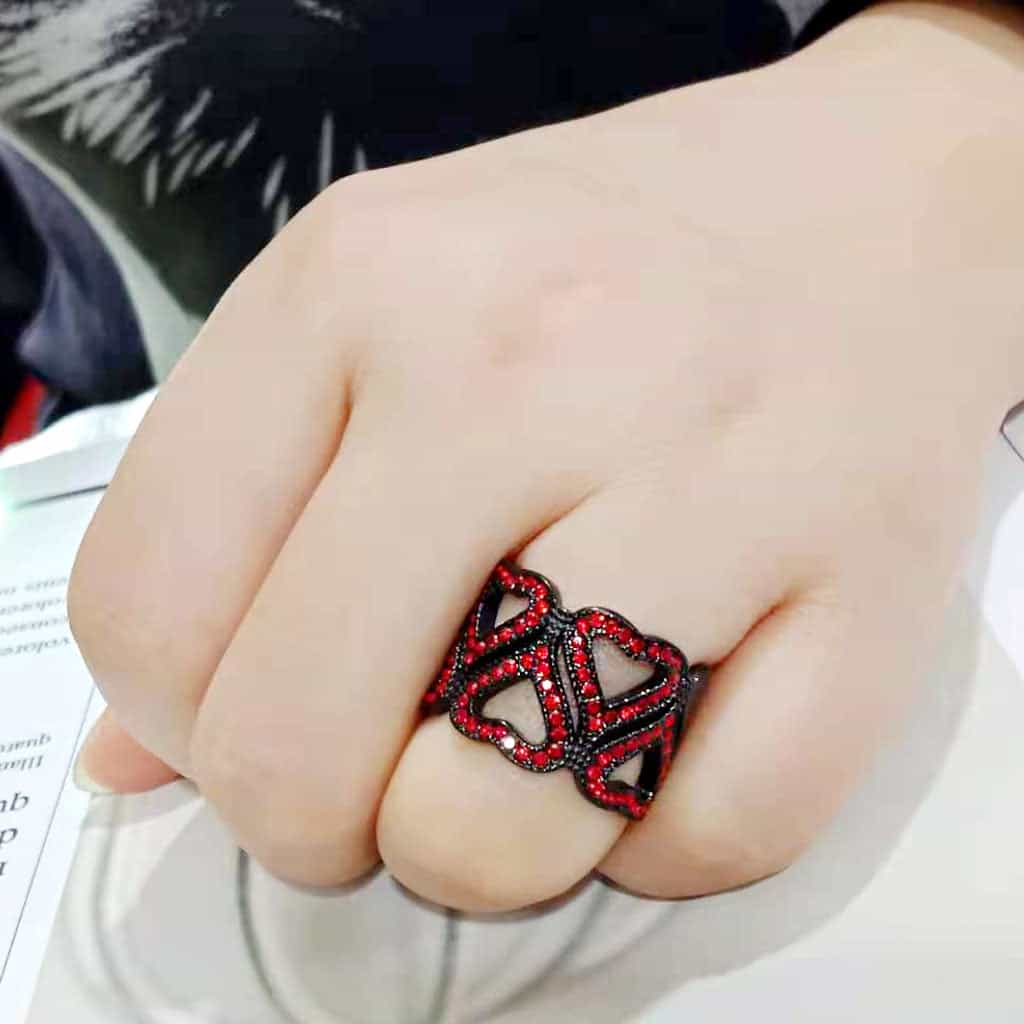 Stainless Steel Dark IP Red Crystal Pave Heart Open Dome Ring view 9