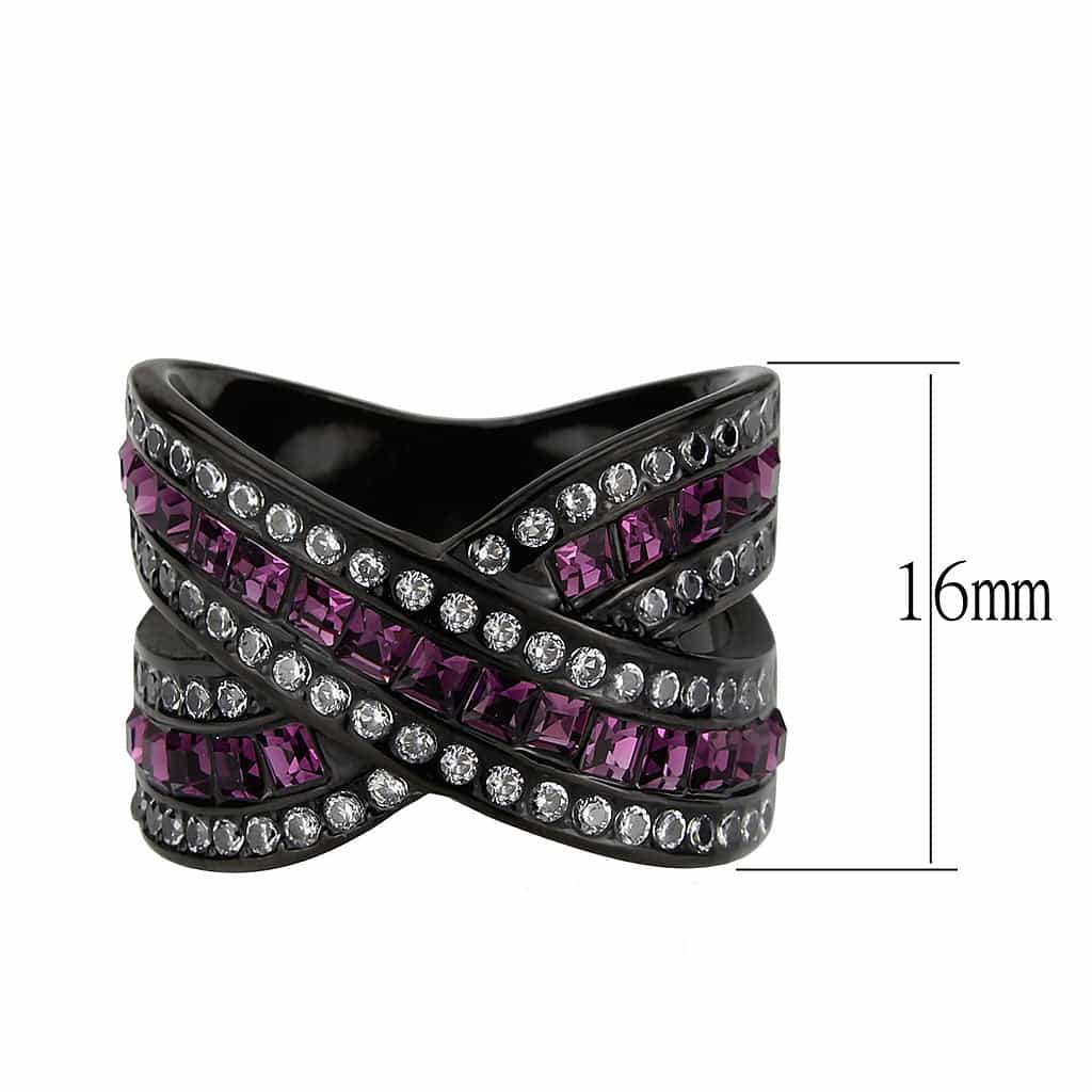 Stainless Steel Dark IP Fuchsia Crystal Princess Channel Ring view 3
