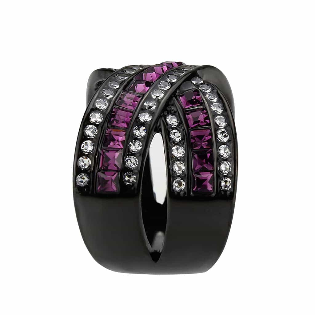 Stainless Steel Dark IP Fuchsia Crystal Princess Channel Ring view 7
