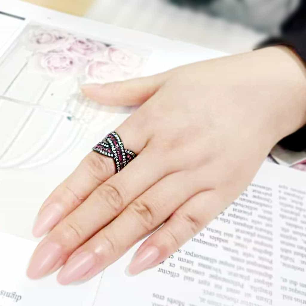 Stainless Steel Dark IP Fuchsia Crystal Princess Channel Ring view 9