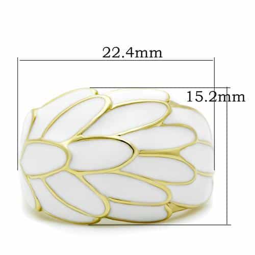 Brass Gold White Enamel Leaf Petal Dome Cocktail Ring view 3
