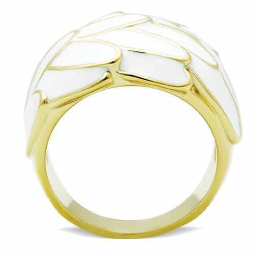 Brass Gold White Enamel Leaf Petal Dome Cocktail Ring view 5