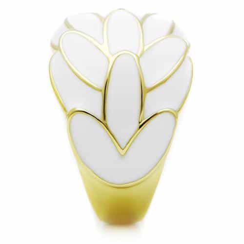 Brass Gold White Enamel Leaf Petal Dome Cocktail Ring view 7