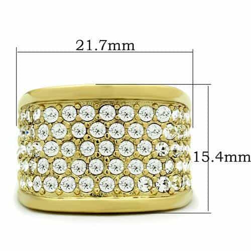 Brass Gold CZ Pave Heart Wide Dome Cocktail Ring view 3
