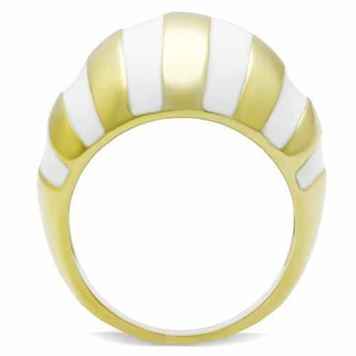 Brass Gold White Enamel Stripe Wide Dome Cocktail Ring view 5