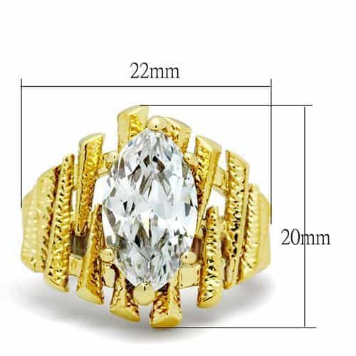 Brass Gold CZ Marquise Architectural Prong Wide Cocktail Ring view 3