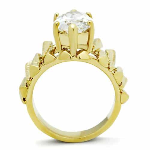 Brass Gold CZ Marquise Architectural Prong Wide Cocktail Ring view 5