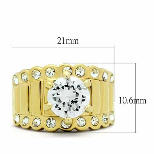 Brass Gold CZ Round Large Bezel Channel Wide Cocktail Ring view 3