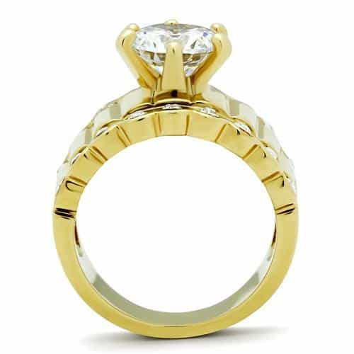 Brass Gold CZ Round Large Bezel Channel Wide Cocktail Ring view 5