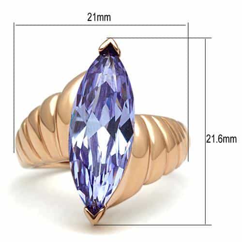 Brass Rose Gold Lavender CZ Marquise Fluted Cocktail Ring view 3