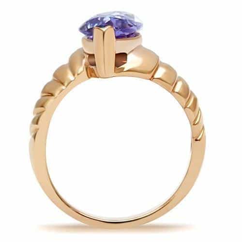 Brass Rose Gold Lavender CZ Marquise Fluted Cocktail Ring view 5