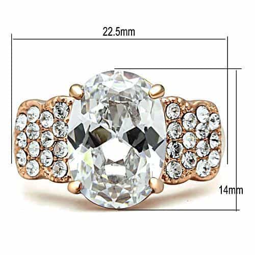 Brass Rose Gold CZ Oval Large Pave Shoulder Filigree Ring view 3