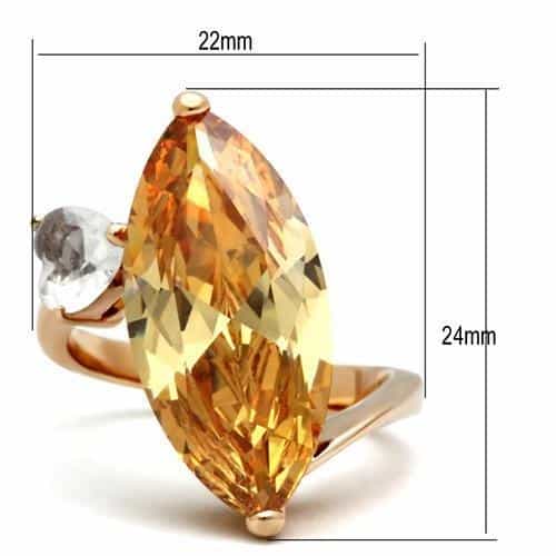 Brass Rose Gold Champagne CZ Marquise Large Fluted Ring view 3