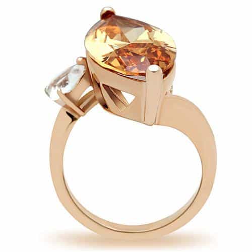 Brass Rose Gold Champagne CZ Marquise Large Fluted Ring view 5
