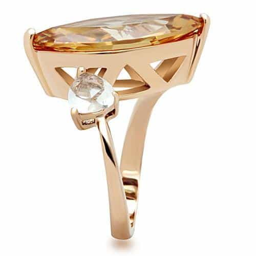 Brass Rose Gold Champagne CZ Marquise Large Fluted Ring view 7