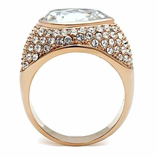 Brass Rose Gold CZ Oval Pave Dome Wide Cocktail Ring view 5