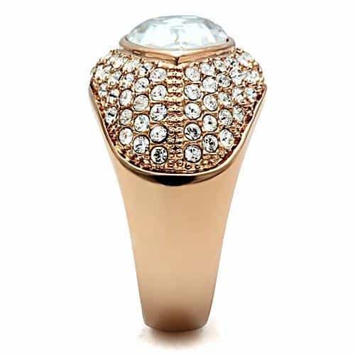 Brass Rose Gold CZ Oval Pave Dome Wide Cocktail Ring view 7