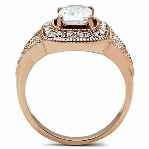 Brass Rose Gold CZ Cushion Pave Ornate Halo Cocktail Ring view 5