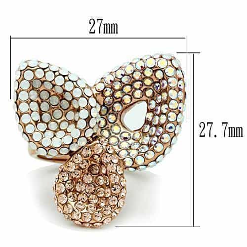 Brass Rose Gold AB Crystal Pave Bow Ribbon Cocktail Ring view 3