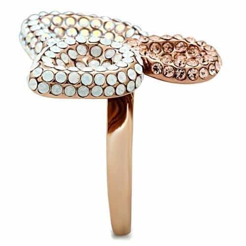 Brass Rose Gold AB Crystal Pave Bow Ribbon Cocktail Ring view 7