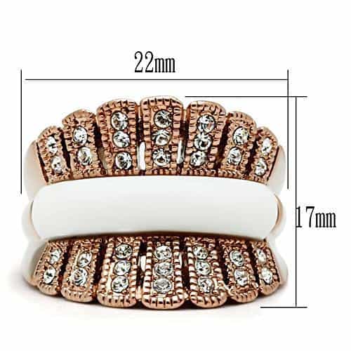 Brass Rose Gold White Enamel CZ Cable Twist Wide Ring view 3