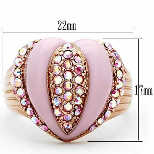 Brass Rose Gold Pink Enamel AB Crystal Teardrop Dome Ring view 3