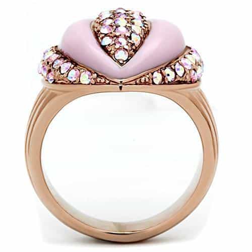 Brass Rose Gold Pink Enamel AB Crystal Teardrop Dome Ring view 5