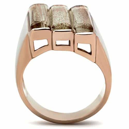 Brass Rose Gold Triple Gold Glitter Bar Signet Ring view 5