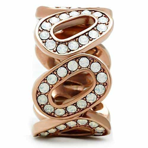 Brass Rose Gold Opal CZ Pave Open LOVE Letter Cocktail Ring view 7